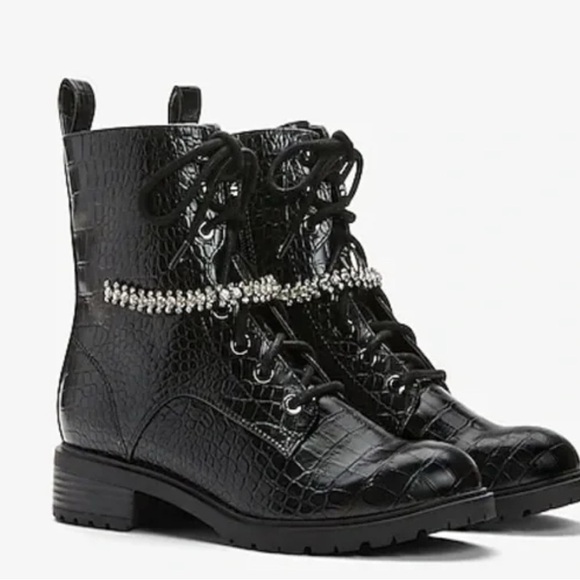 Express Shoes - EUC Express Croc Embossed Diamond Combat Boot